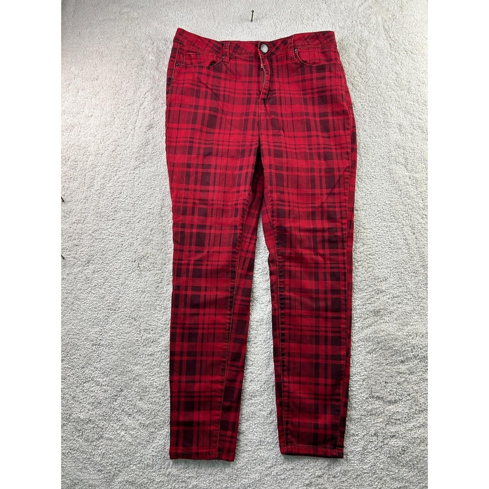 YMI Collections Pants Womens Size‎ 15 Red Black Plaid Skinny Stretch Punk Style
